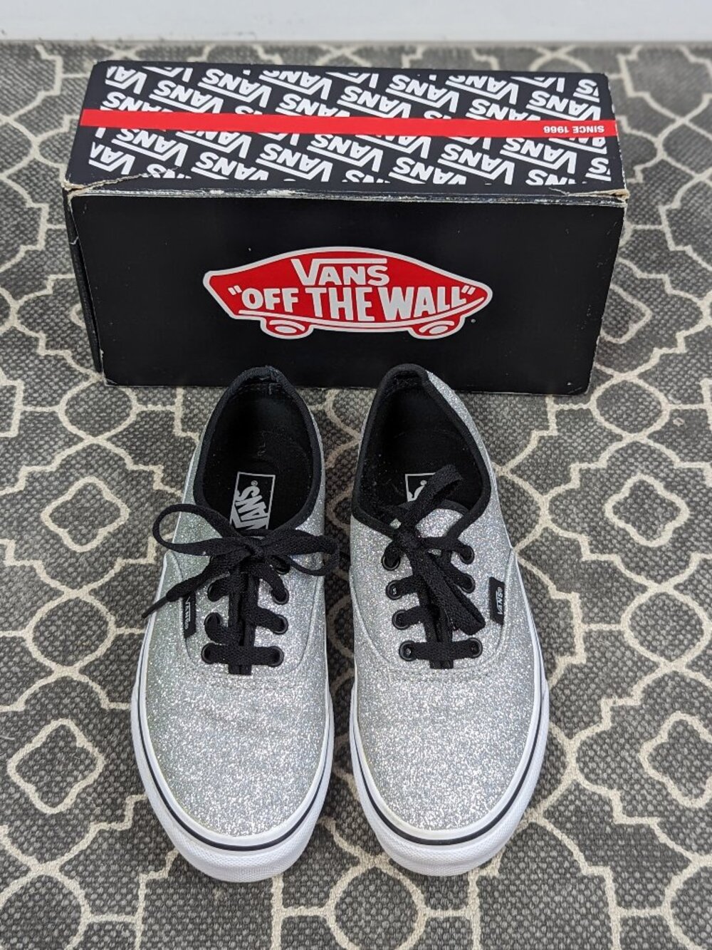 *VANS Kids Silver Glitter Sneakers Shoes 3 Youth
